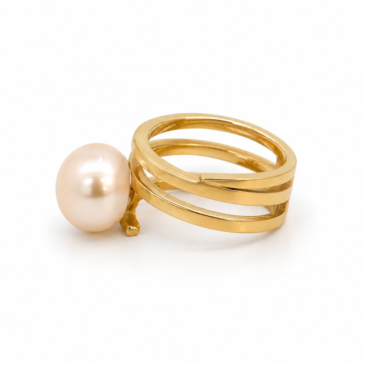 Vintage 18K Yellow Gold Natural Pearl Modernist Ring