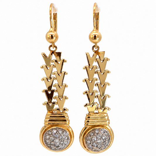 Italian 14K Yellow Gold Flexible V-Link Diamond Drop Earrings