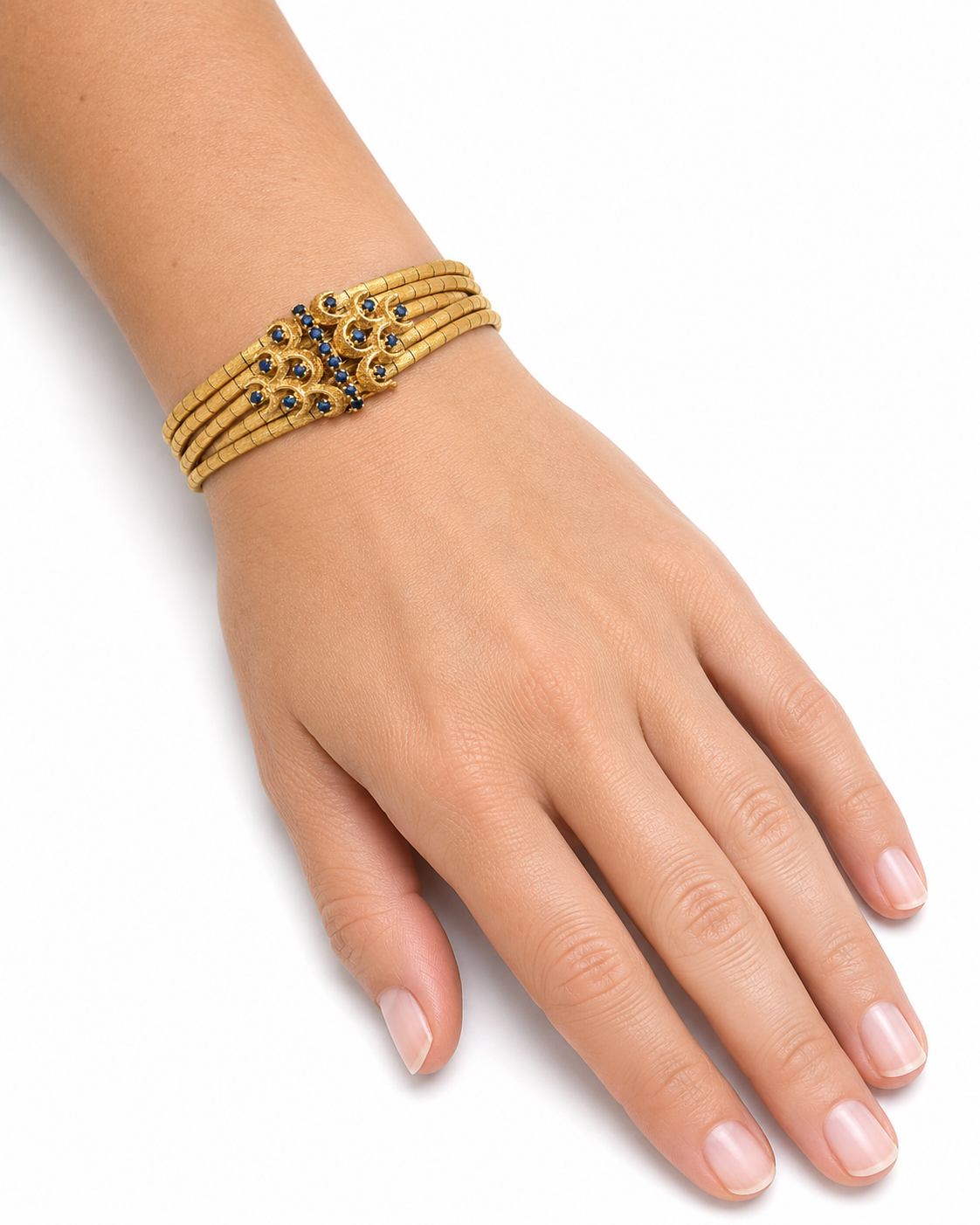 1950s Vintage 18K Yellow Gold Multi-Strand Sapphire Bracelet
