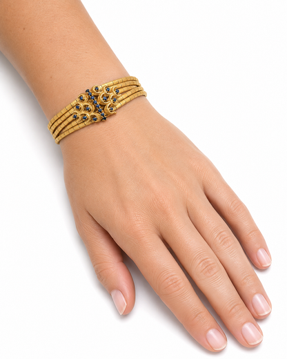 1950s Vintage 18K Yellow Gold Multi-Strand Sapphire Bracelet