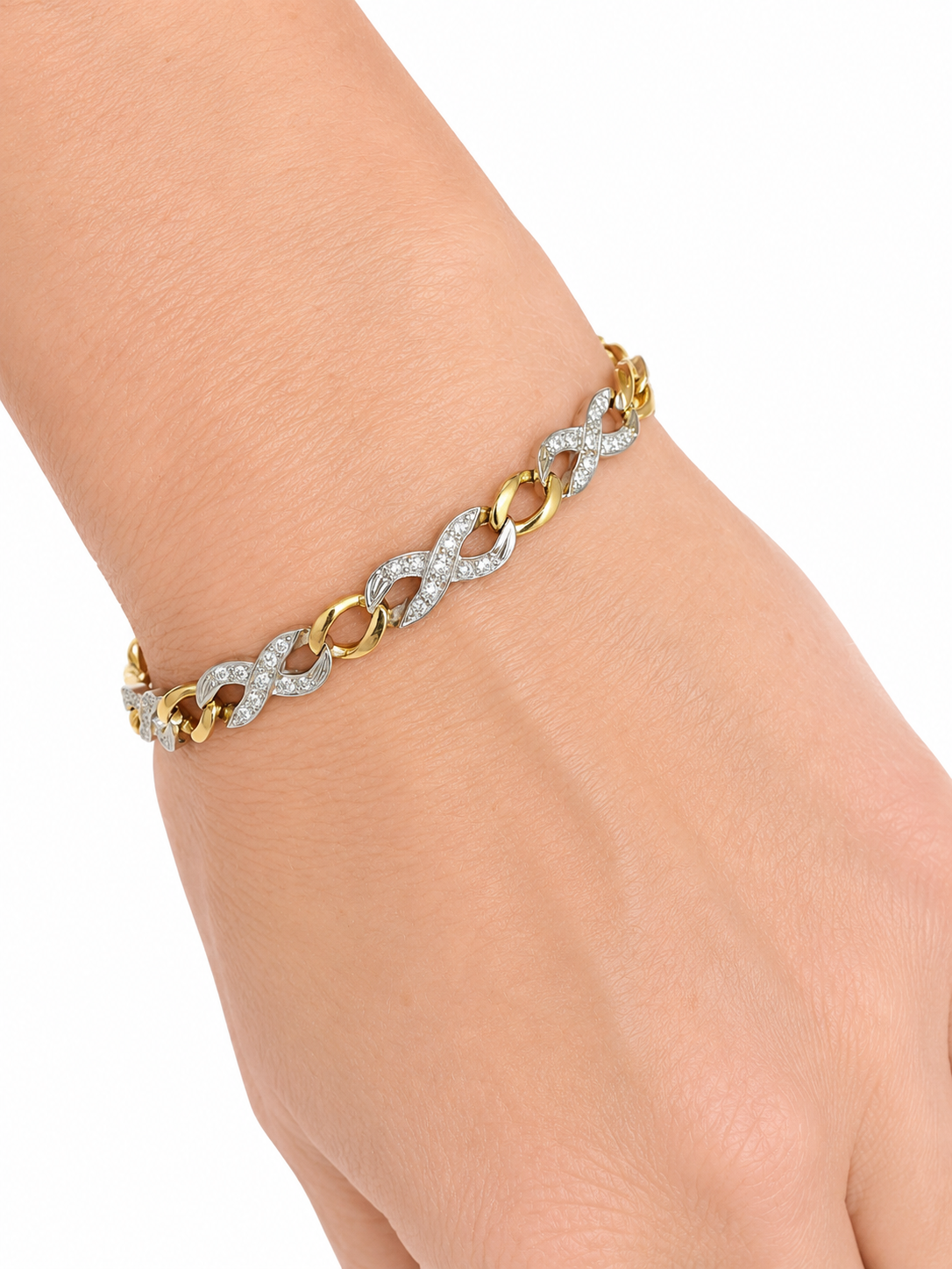 18K Yellow Gold Bracelet with White Gold Diamond Links
