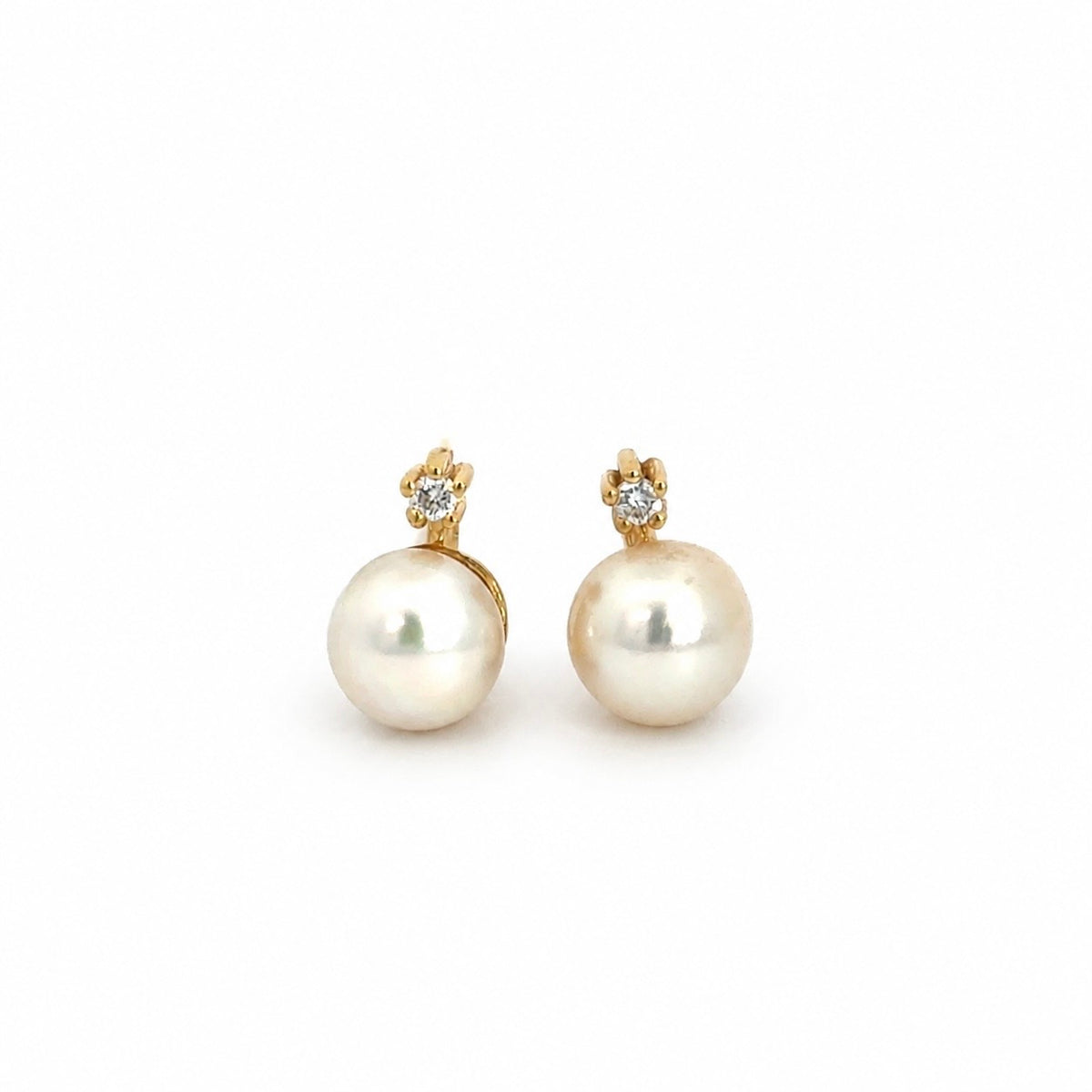 18K Yellow Gold Pearl & Diamond Lever-Back Earrings
