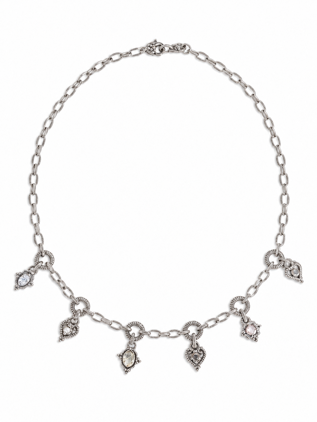 Judith Ripka 18K White Gold Diamond & Pastel Gemstone Six-Charm Necklace, 16.5 Inches