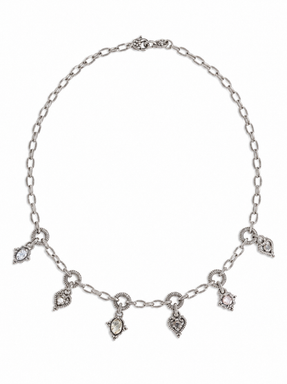 Judith Ripka 18K White Gold Diamond & Pastel Gemstone Six-Charm Necklace, 16.5 Inches
