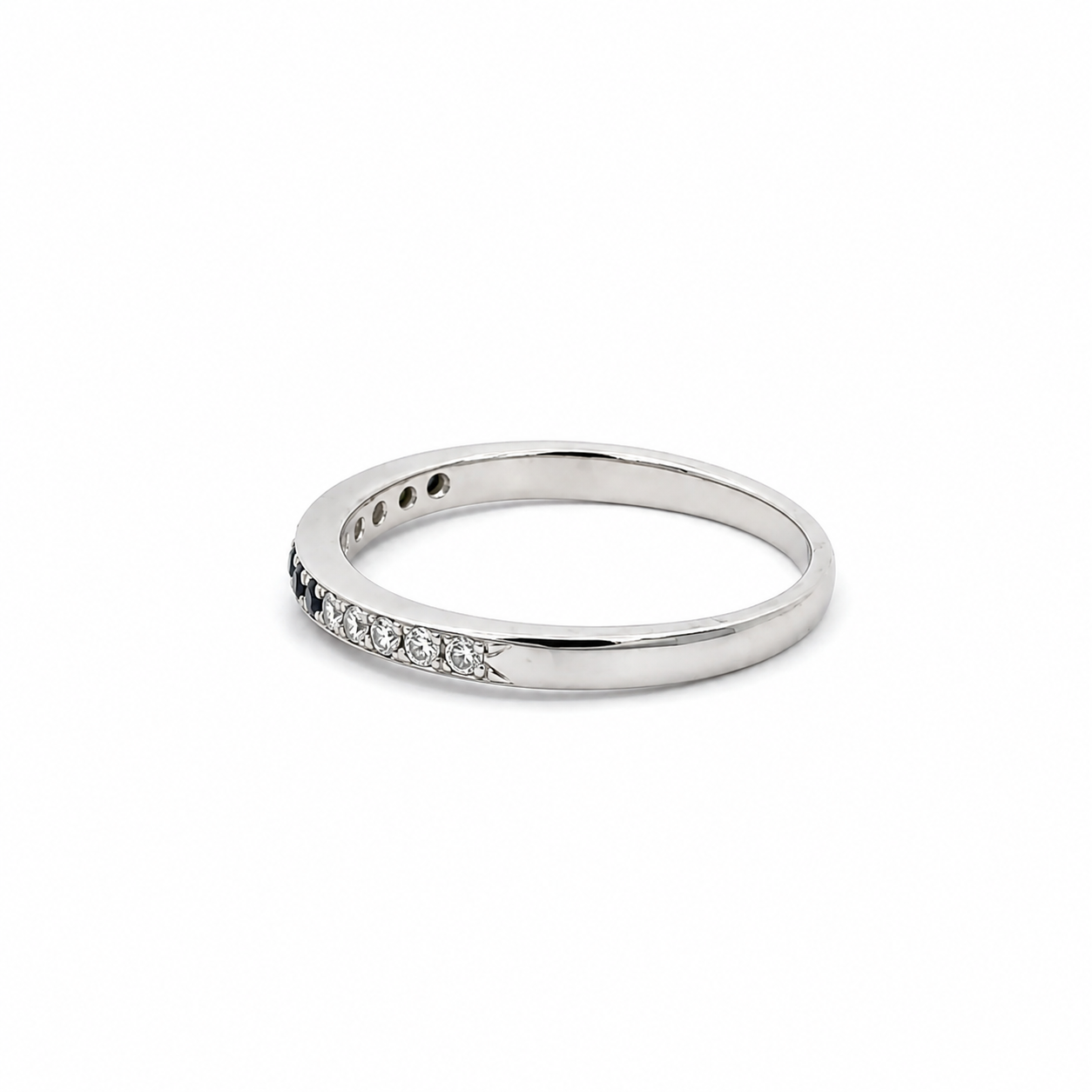 Platinum Sapphire & Diamond Band Ring Size 7.5