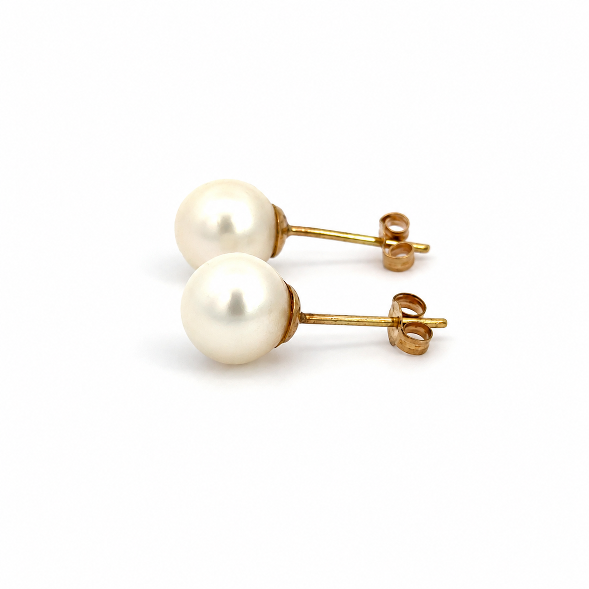 Estate Yellow Gold Cream Pearl Stud Earrings