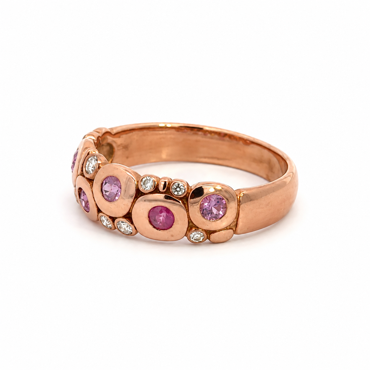 18K Rose Gold Ruby & Diamond Artistic Band Ring