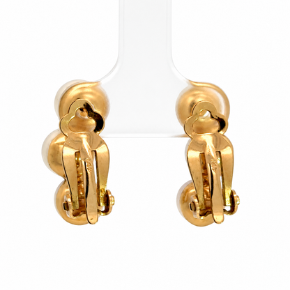 14K Yellow Gold Triple Pearl Curved Clip-On Earrings