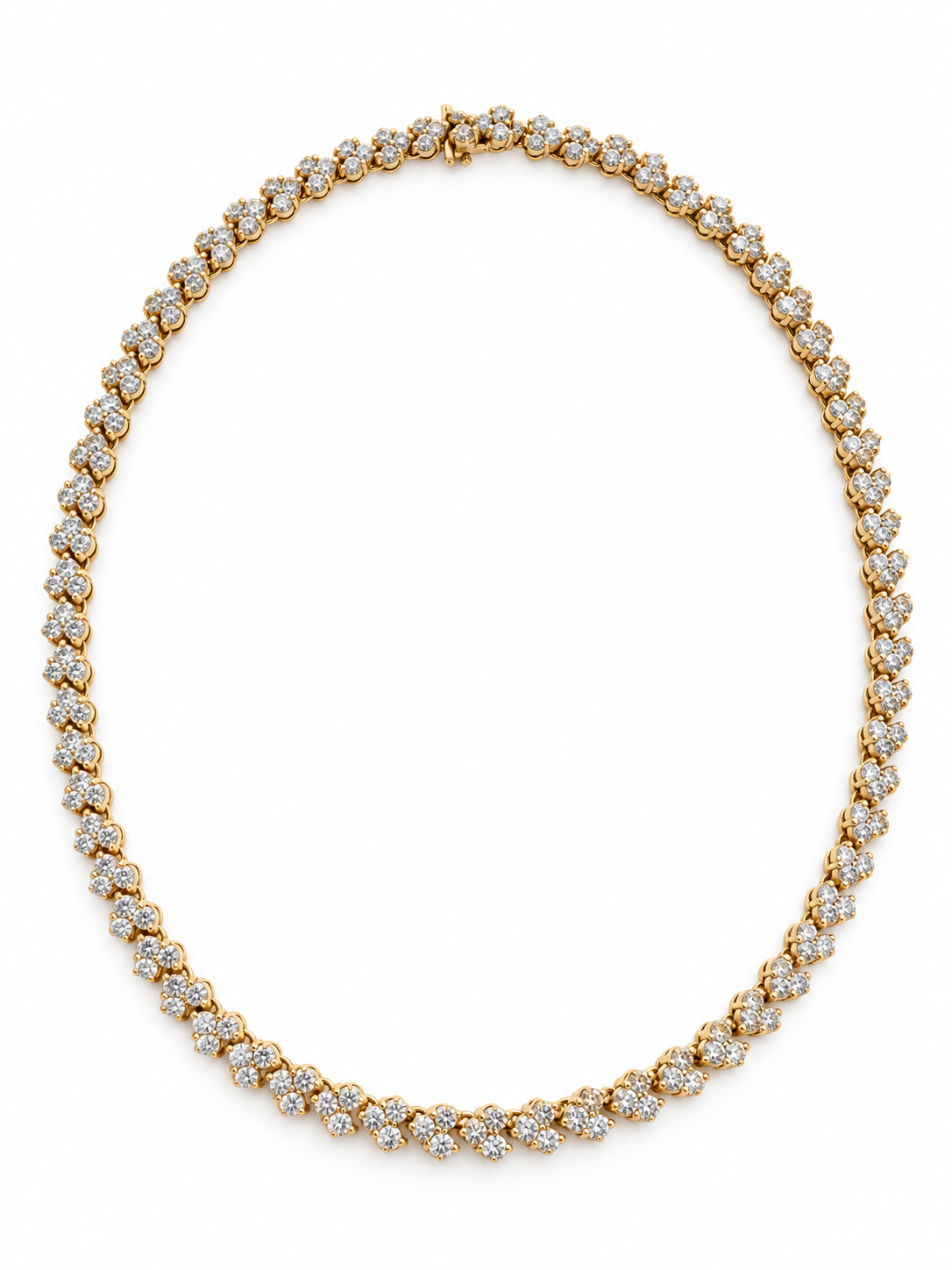 14K Yellow Gold Diamond Three-Stone Cluster Necklace