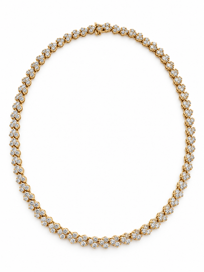 14K Yellow Gold Diamond Three-Stone Cluster Necklace