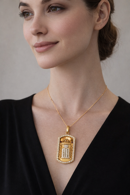 14K Yellow Gold Ten Commandments Torah Scroll Pendant with Diamonds & Rubies