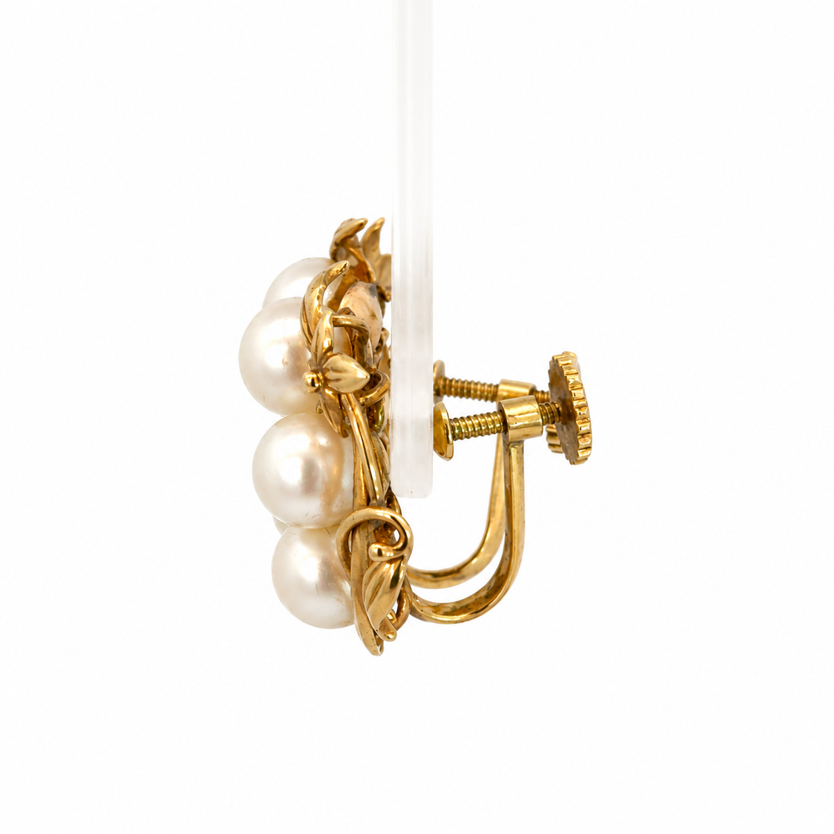 Vintage 14K Yellow Gold Six-Pearl Floral Vine Earrings