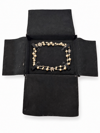 CHANEL A36121 Long Glass Pearl & Crystal Five CC Sautoir Necklace 42” with Original Box