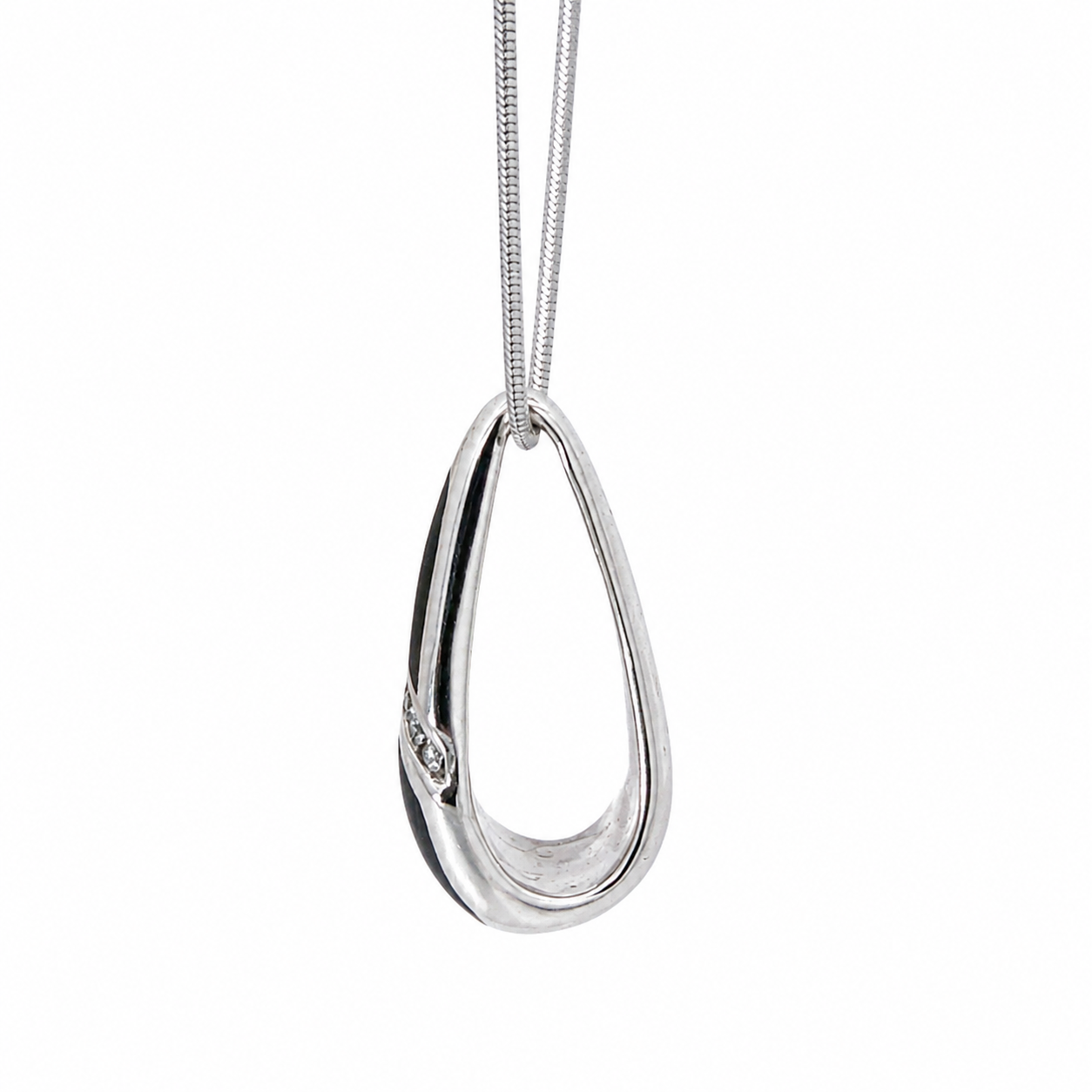 Kabana 14K White Gold Mother of Pearl & Diamond Pendant Necklace – 20” Italian Snake Chain