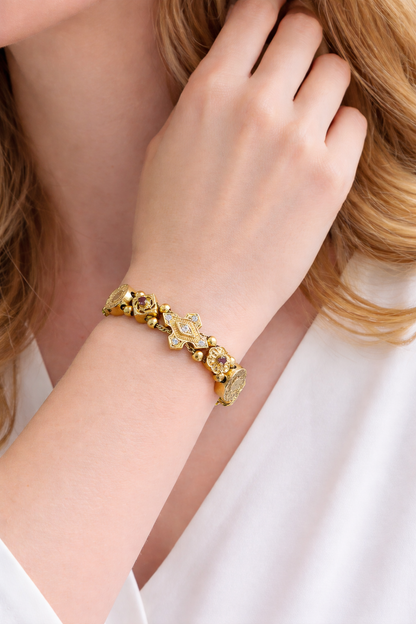 Vintage 14K Yellow Gold Multi-Charm Bracelet with Gemstones & Enamel