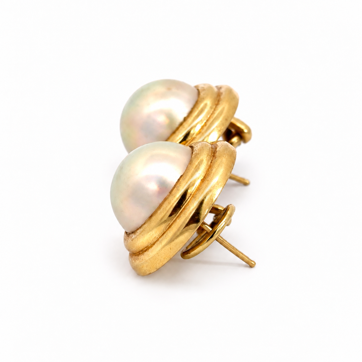 Estate 14K Yellow Gold Domed Mabé Pearl French Clip Earrings