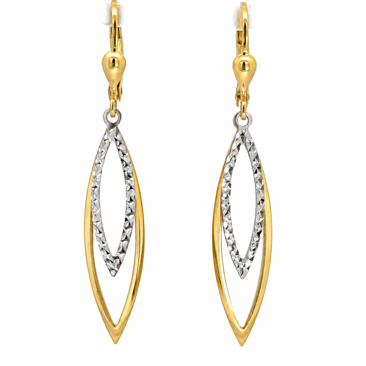14K Two-Tone Gold Marquise Drop Earrings