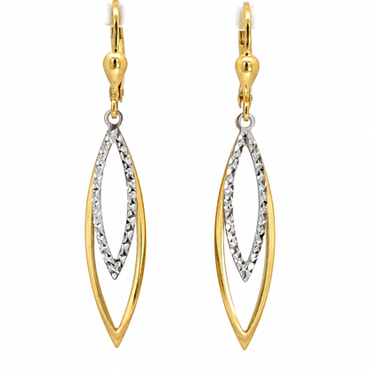 14K Two-Tone Gold Marquise Drop Earrings