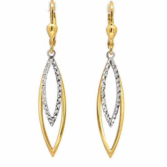 14K Two-Tone Gold Marquise Drop Earrings