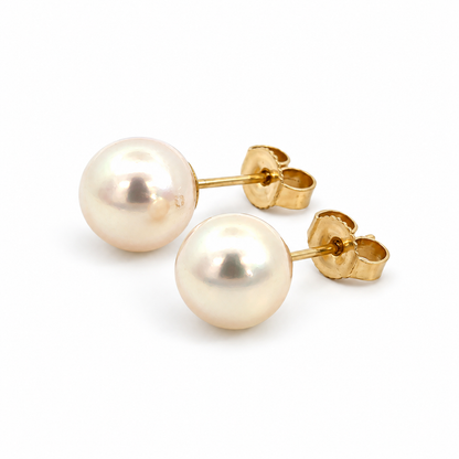 14K Yellow Gold 8mm AAA Pearl Stud Earrings