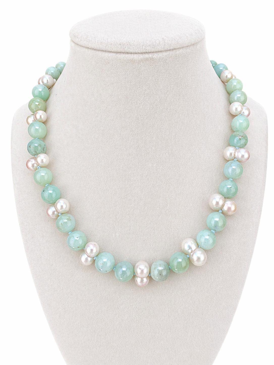 C.W. Vintage Jade, Pearl & 18K Yellow Gold Necklace and Earrings Set