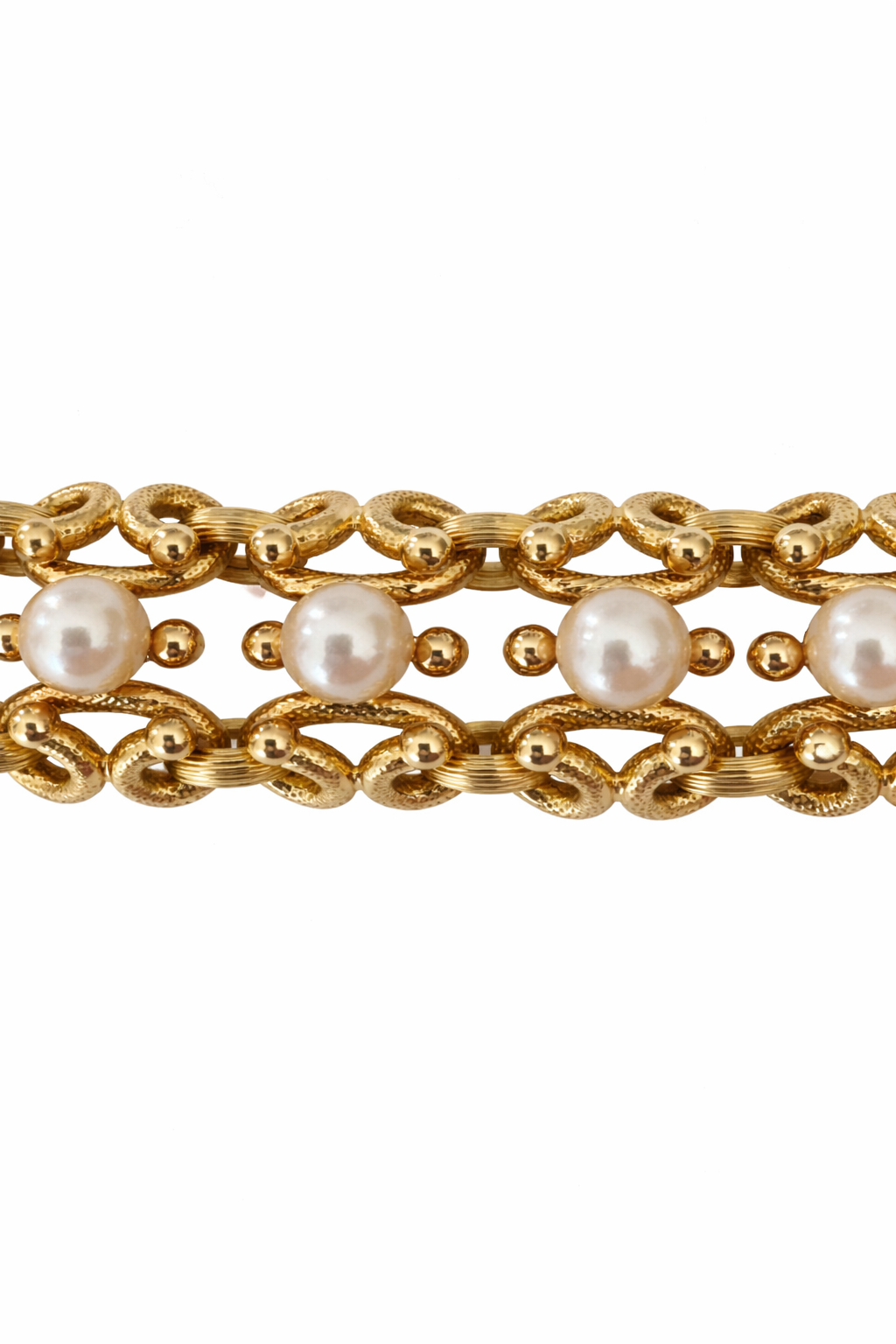 18K Yellow Gold Pearl Link Bracelet | Retro Era