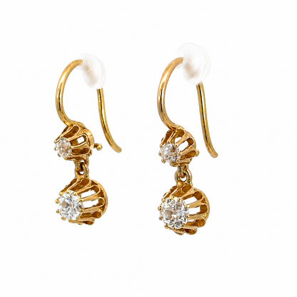 Russian-Made 14K Yellow Gold Rose-Cut Diamond Floral Drop Earrings