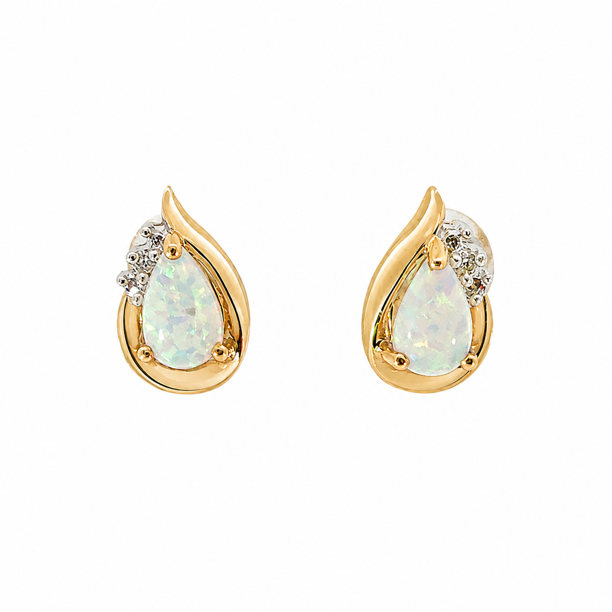 Pear Shape Opal Diamond Earrings in 14K Gold
