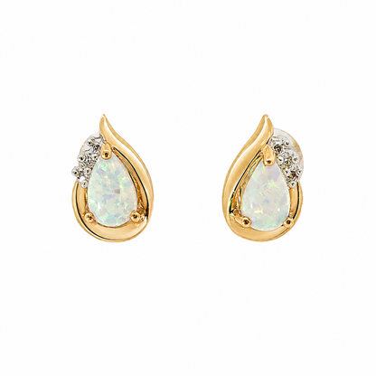 Pear Shape Opal Diamond Earrings in 14K Gold