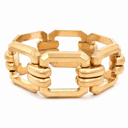 Vintage Italian 14K Yellow Gold Large Geometric Link Statement Bracelet