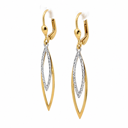 14K Two-Tone Gold Marquise Drop Earrings
