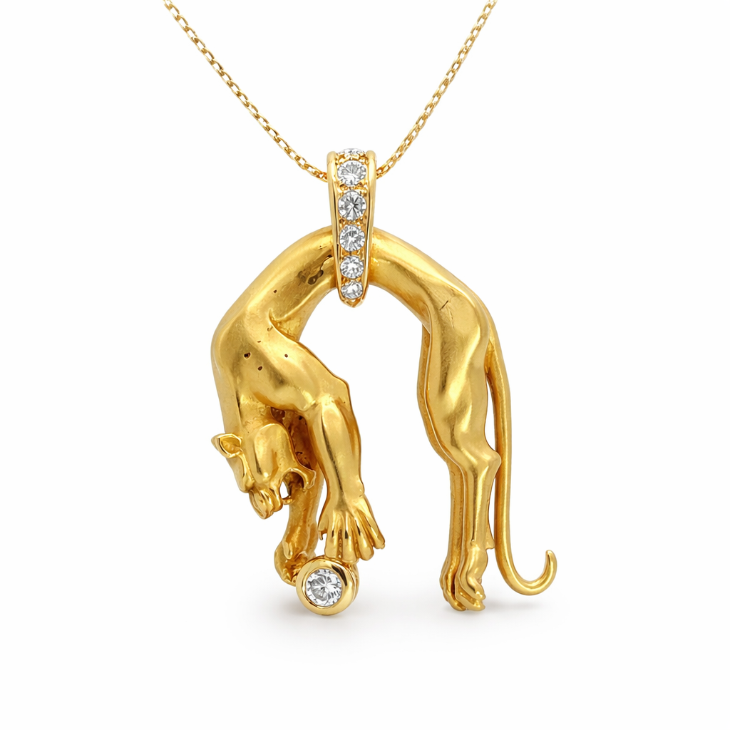 Sculptural 18K Gold Panther Pendant with Diamond Accents