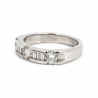 Estate Platinum Round & Baguette Diamond Band Ring
