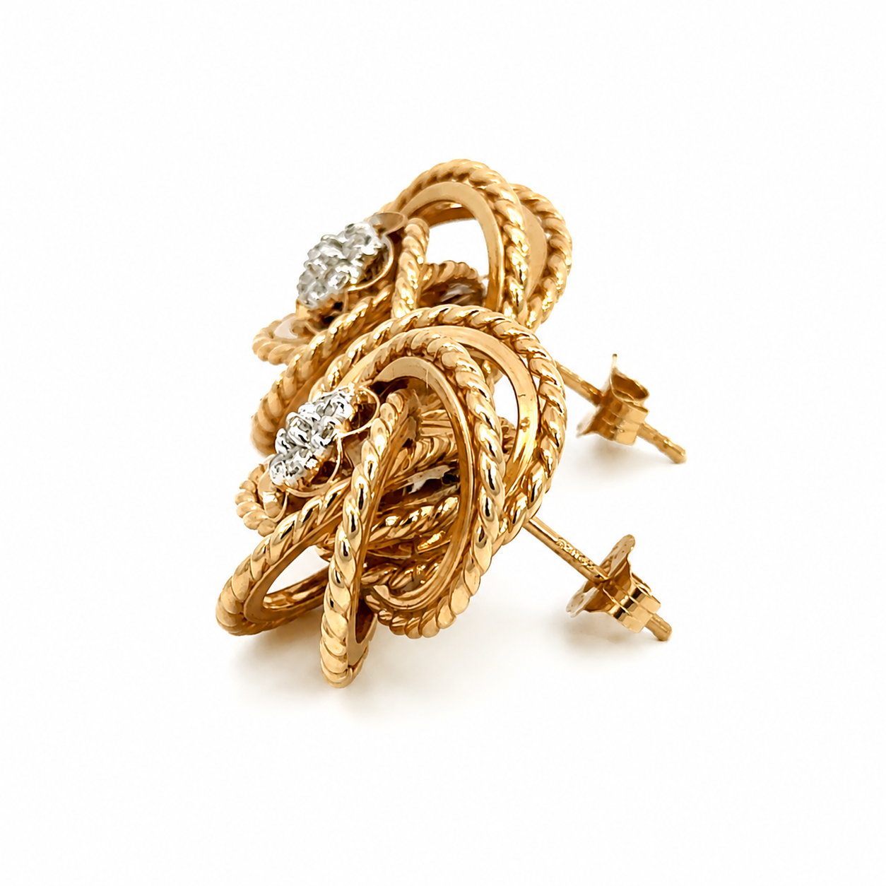 Vintage 14K Yellow Gold Diamond Spiral Flower Earrings