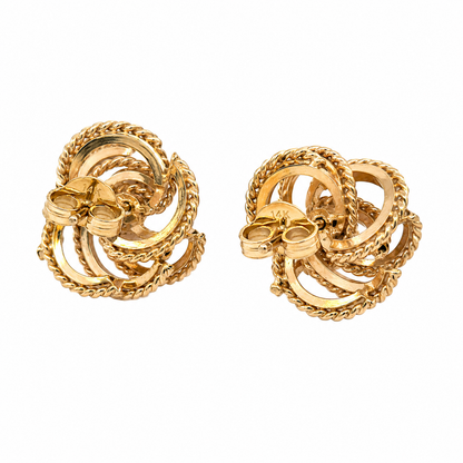 14K Yellow Gold Cultured Pearl Swirl Earrings | Textured Rope Motif