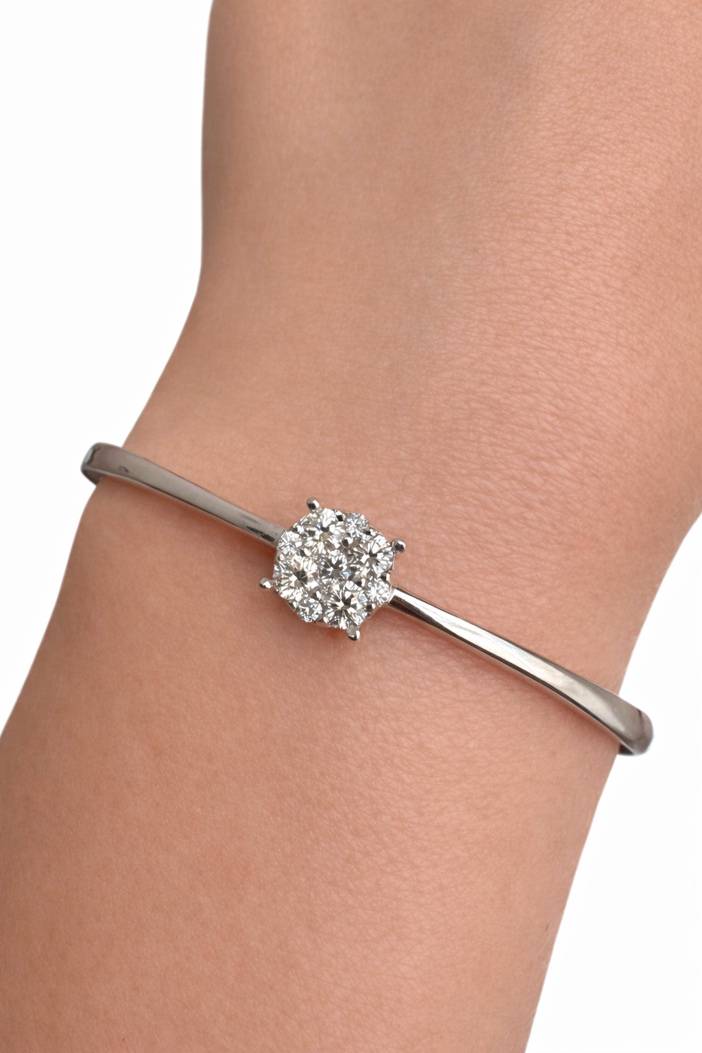 Classic 18K White Gold Diamond Cluster Bangle