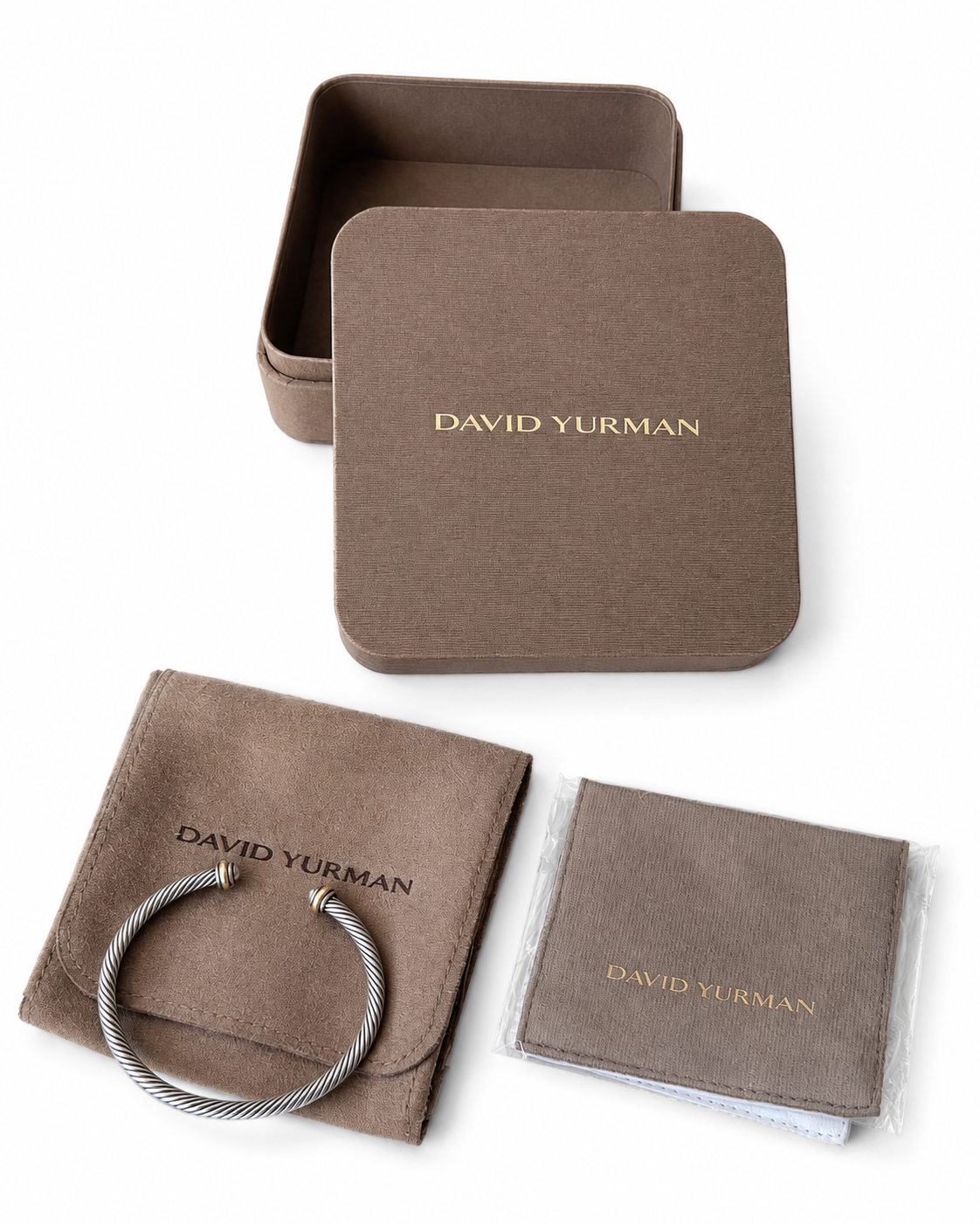 David Yurman Sterling Silver & 18K Yellow Gold Cable Bangle Bracelet