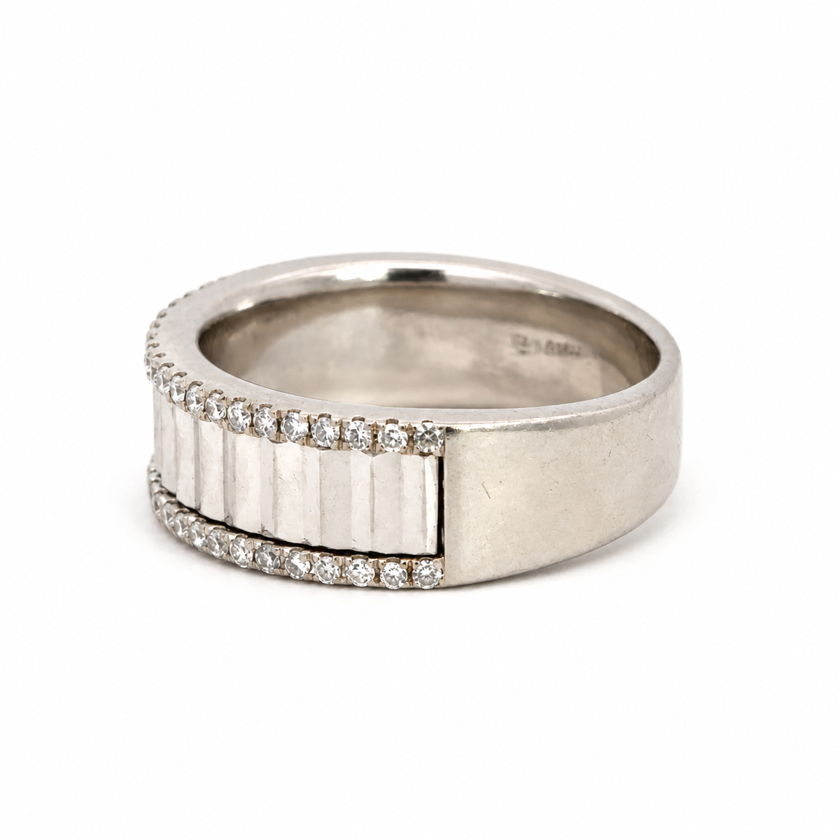 14K White Gold Diamond-Edged Sculptural Band Ring