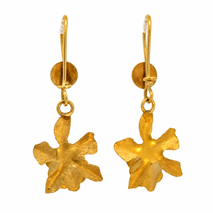 Yellow Gold Flower & Pearl Drop Earrings