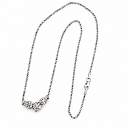 14K White Gold Three-Flower Diamond Cluster Necklace