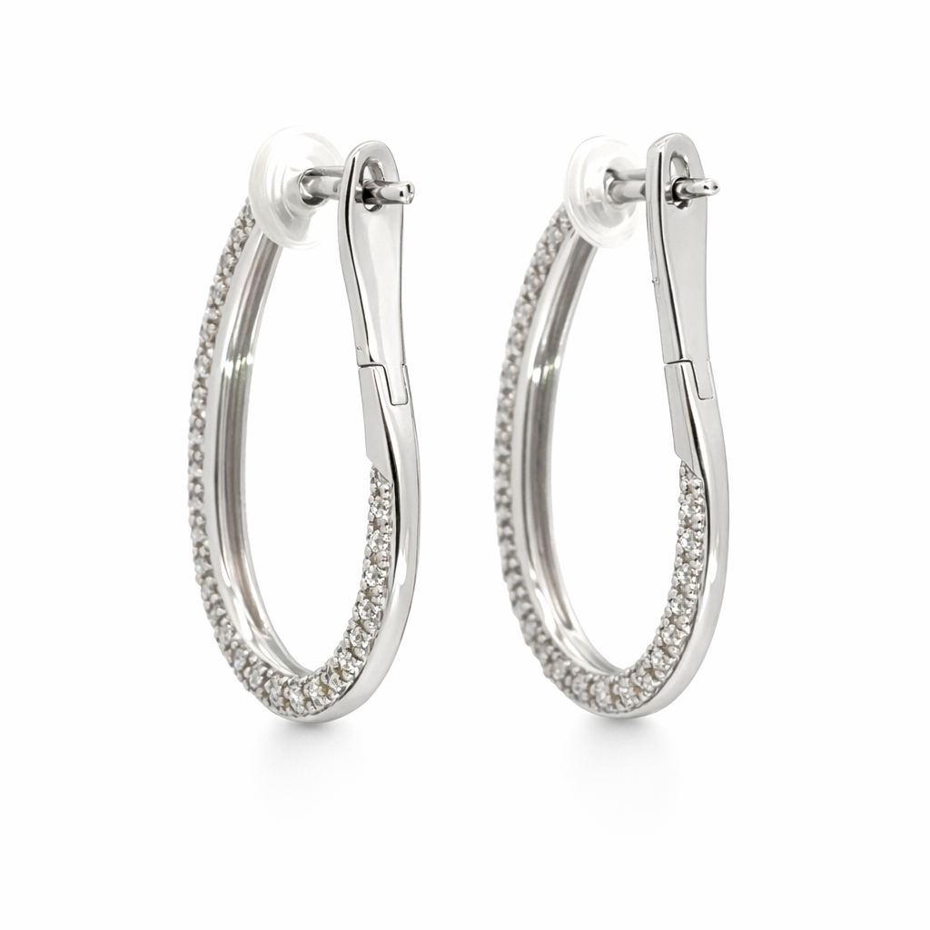 Pavé Diamond Hoop Earrings in 14K White Gold