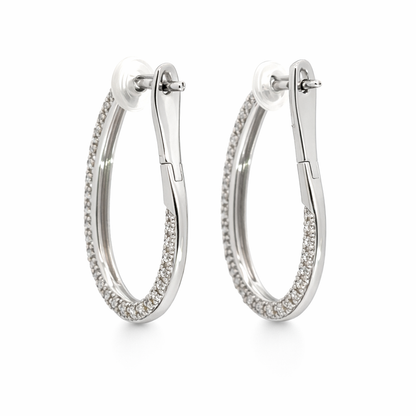 Pavé Diamond Hoop Earrings in 14K White Gold