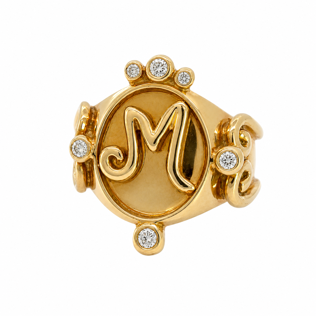 18K Yellow Gold Diamond Initial “M” Ring