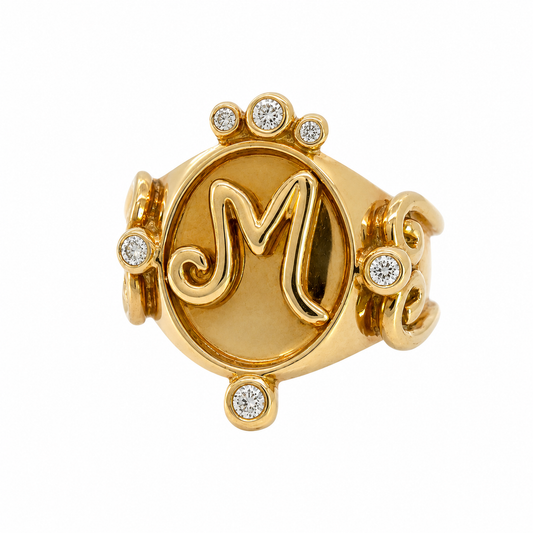 18K Yellow Gold Diamond Initial “M” Ring