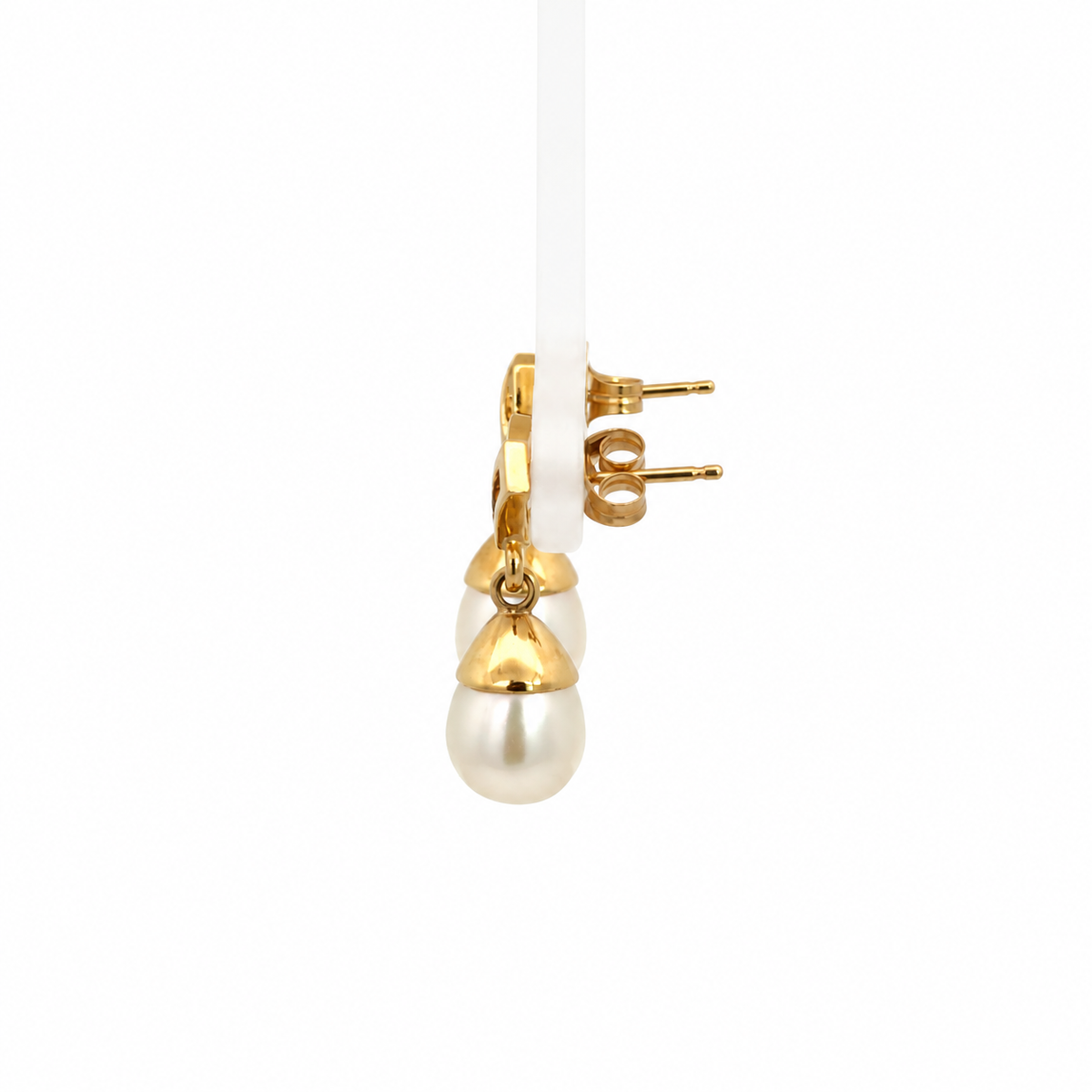 14K Yellow Gold Diamond Accent & Pearl Drop Earrings