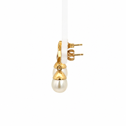 14K Yellow Gold Diamond Accent & Pearl Drop Earrings