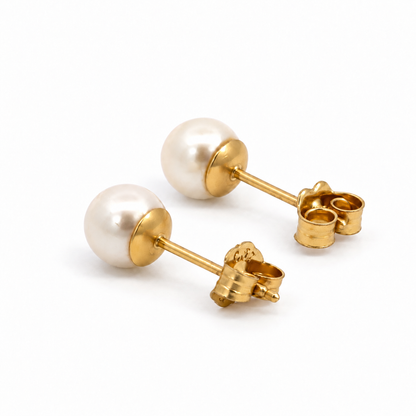 Classic 14K Yellow Gold 5mm Pearl Stud Earrings