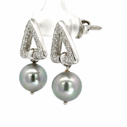 18K White Gold Diamond & Blue Pearl Drop Earrings