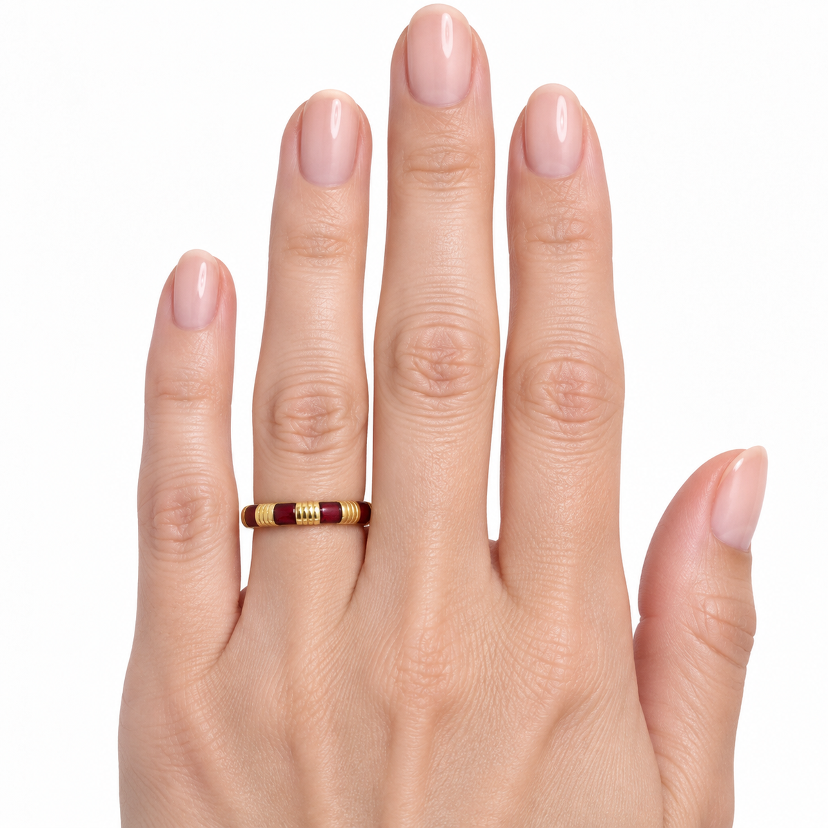 18K Yellow Gold Red Enamel Band Ring