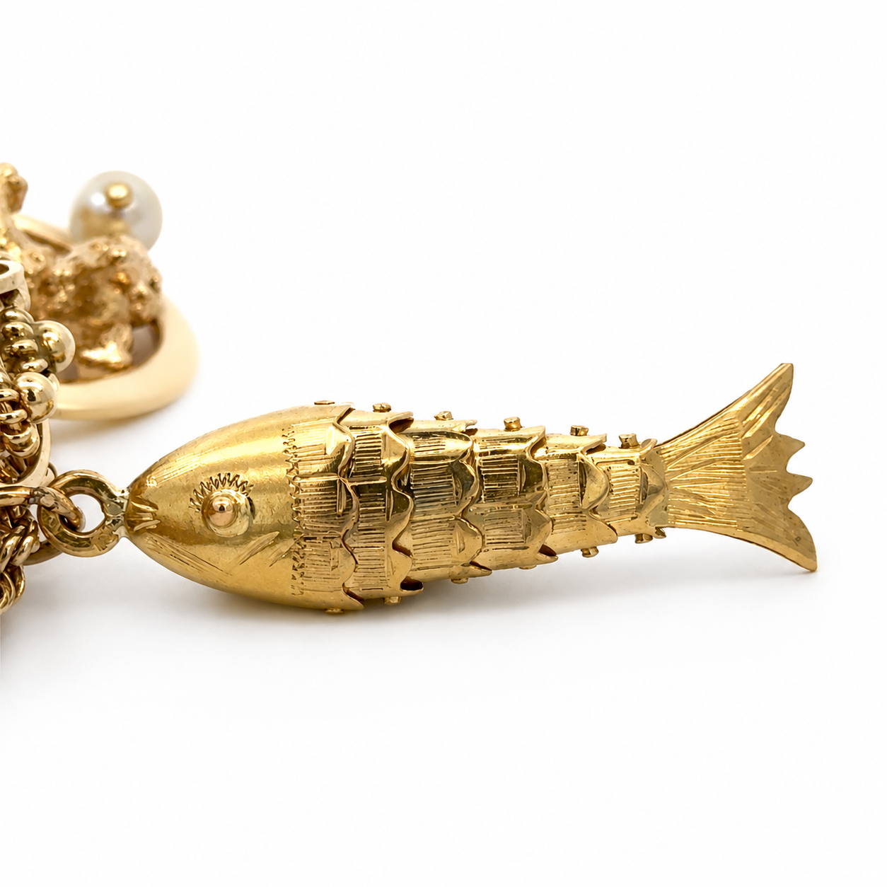Vintage 14K Yellow Gold Story Charm Bracelet with Nine Gemstone & Pearl Charms